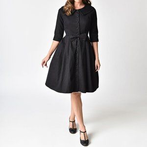 Unique Vintage Black 1950s 3/4 Sleeve Coat Dress